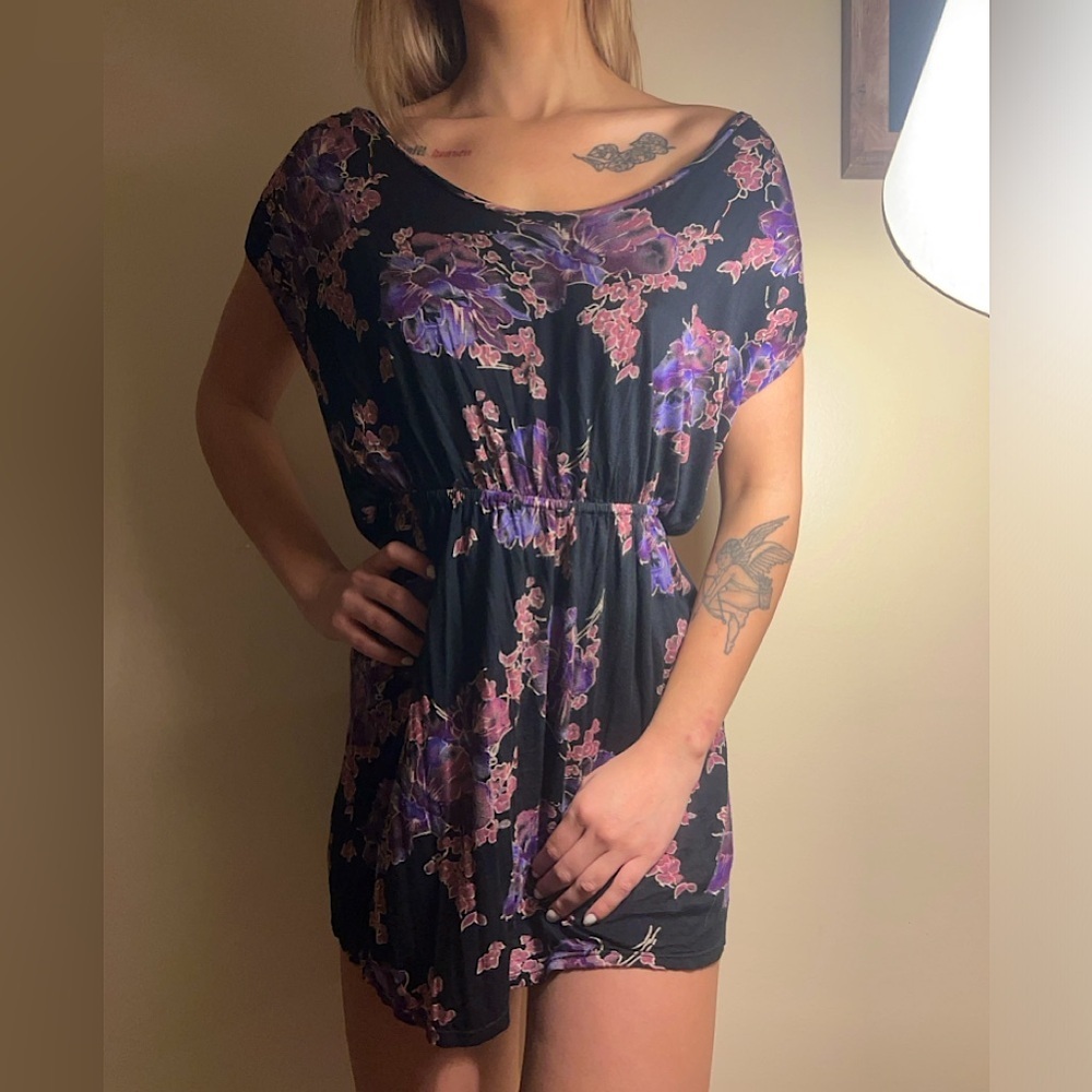 Free People Black Floral Blouse women’s size XS 100% Viscose